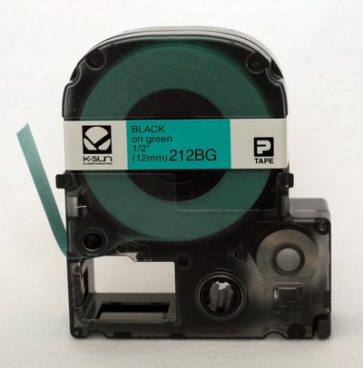 212BG K-Sun 12mm Black on Green Label Tape