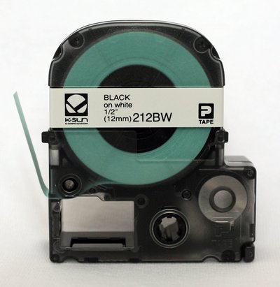 212BW K-Sun 12mm Black on White Label Tape
